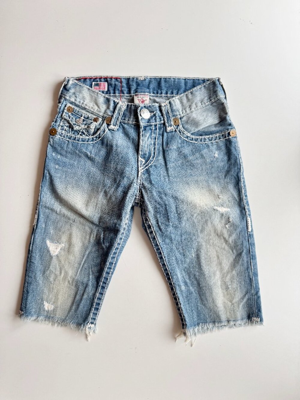 TRUE RELIGION Ricky Cut-Off Super T Made in USA Denim Shorts, Size 28